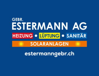 Logo Gebr. Estermann AG farbig auf blauem Hintergrund